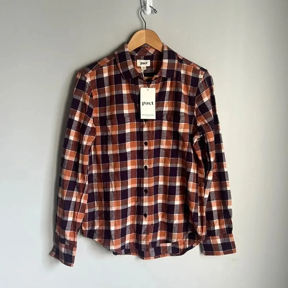 NEW Pact currant plaid mila flannel organic cotton shirt